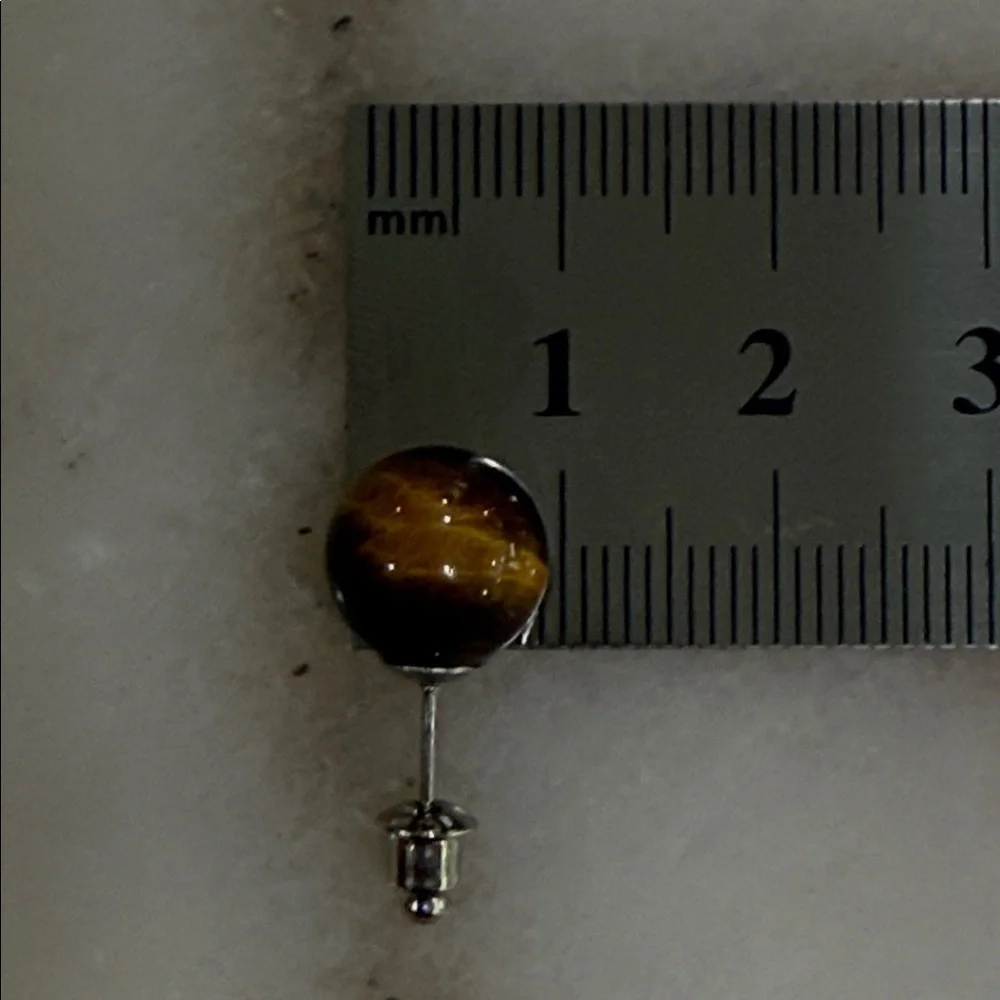 Round Brown-Black Tiger Stone Stud Earrings